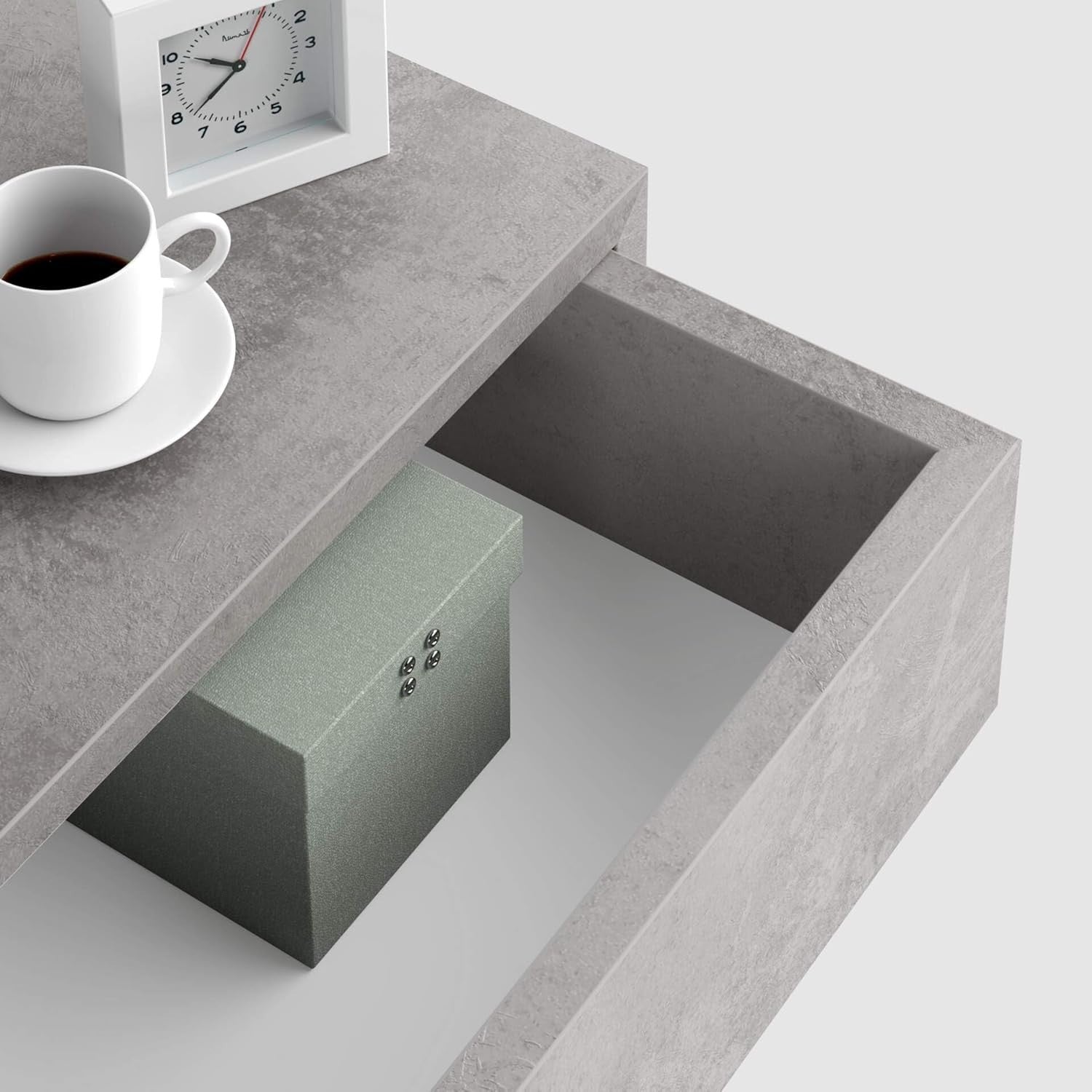 Floating Concrete Grey Wall Bedside Table – Modern Industrial Nightstand