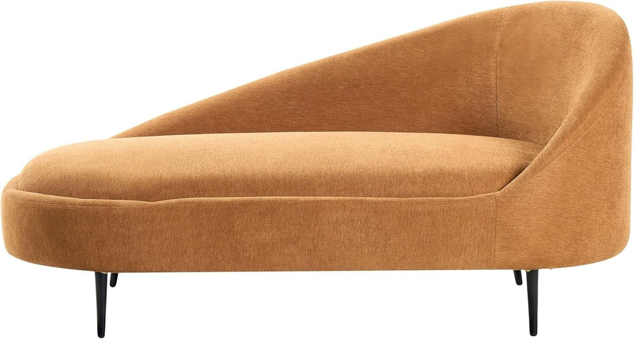 Modern Right Hand Orange Fabric Chaise Lounge Soft Upholstery Metal Legs