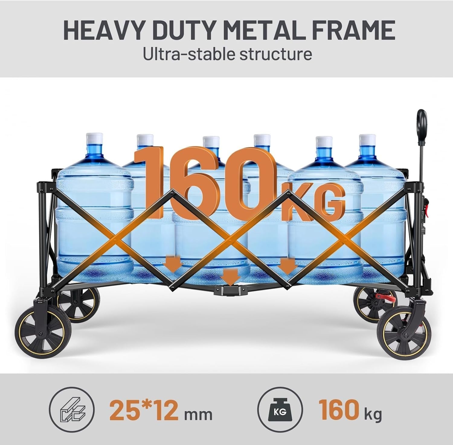 Black 300L Extended Folding Camping Wagon 160kg Heavy Duty Trolley with Brakes