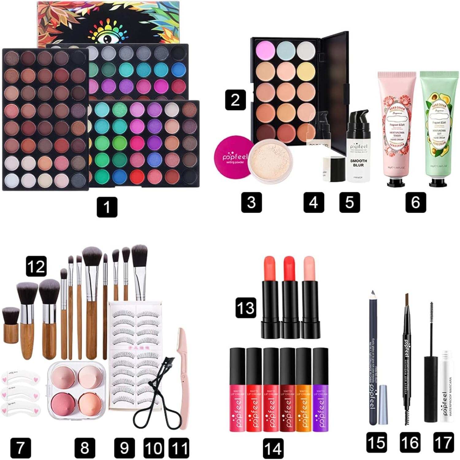 All In One Makeup Kit Gift Set 2 Palette Brushes Lipstick Set