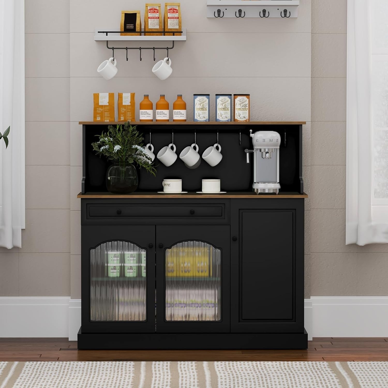 Kitchen Pantry Cupboard Microwave Cabinet Coffee Station Black