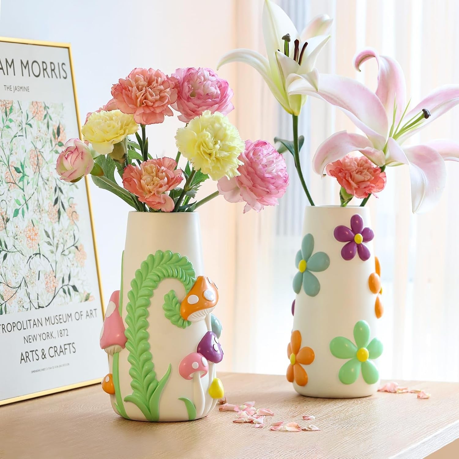 White Pastel Flower Vase Funky Mushroom Resin Vase Cute Table Decor