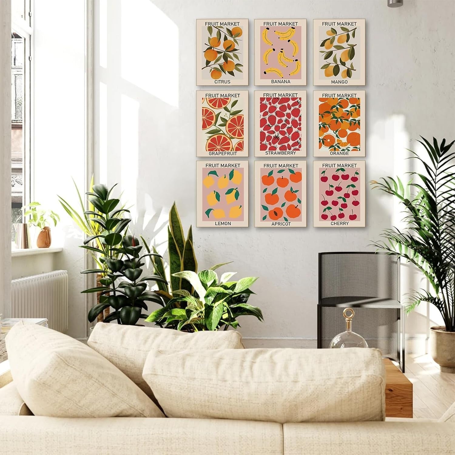 Set of 9 Fruit Market Wall Art Prints Abstract Colorful 8×10″