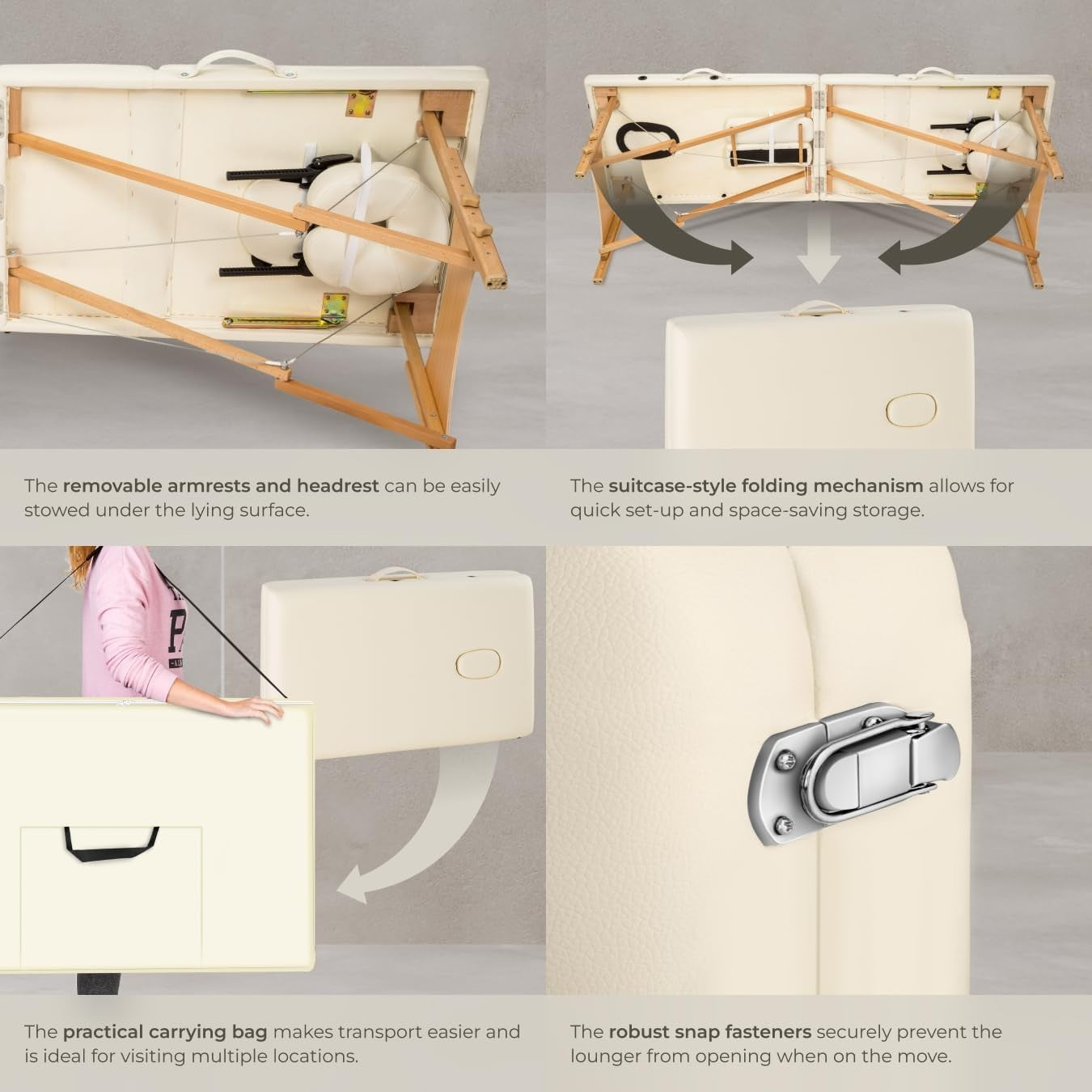 Portable Massage Table Set Foldable Wooden Beauty Therapy Bed Adjustable Beige