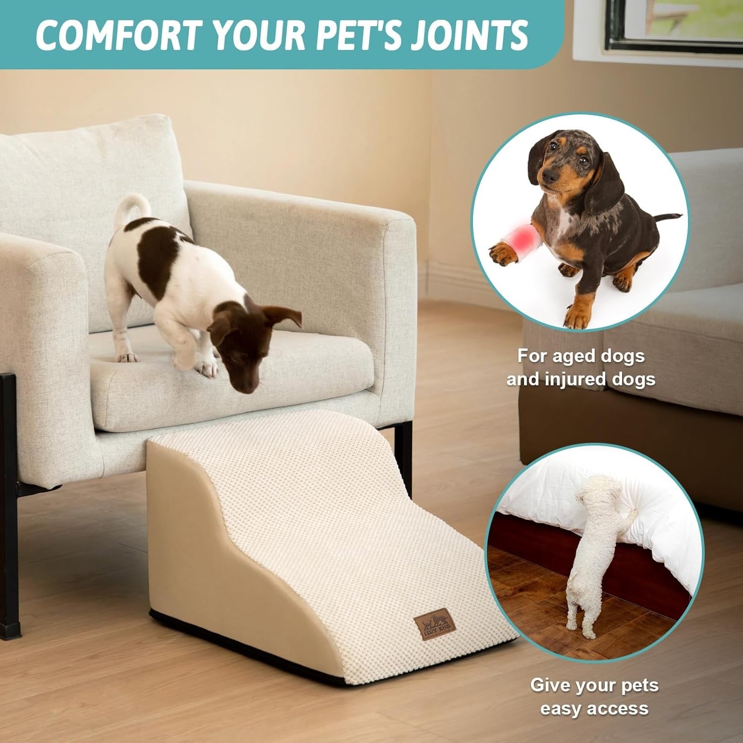Dog Steps for Small Dogs 2-Step Pet Ramp Ladder Foam Ramp with Plush Cover