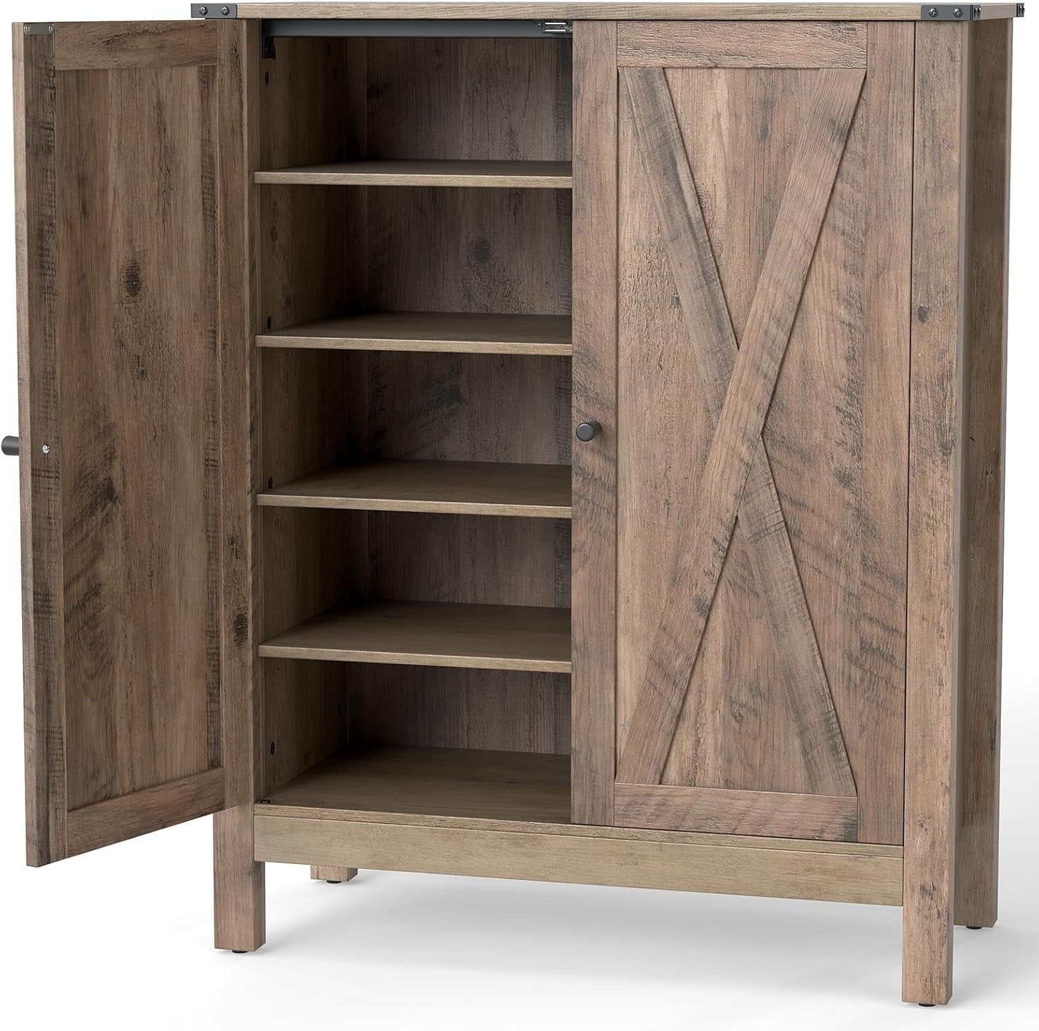 Adjustable 5-Shelf Wooden Shoe Cabinet with Anti-Tip Safety & Magnetic Doors