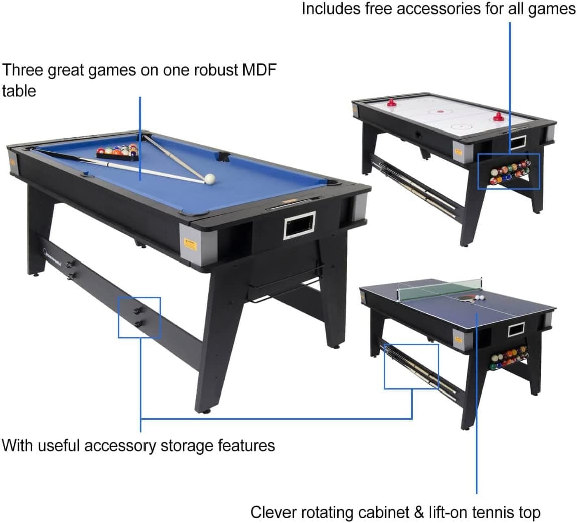 6ft 3 in 1 Rotating Pool Air Hockey Table Tennis Game Table