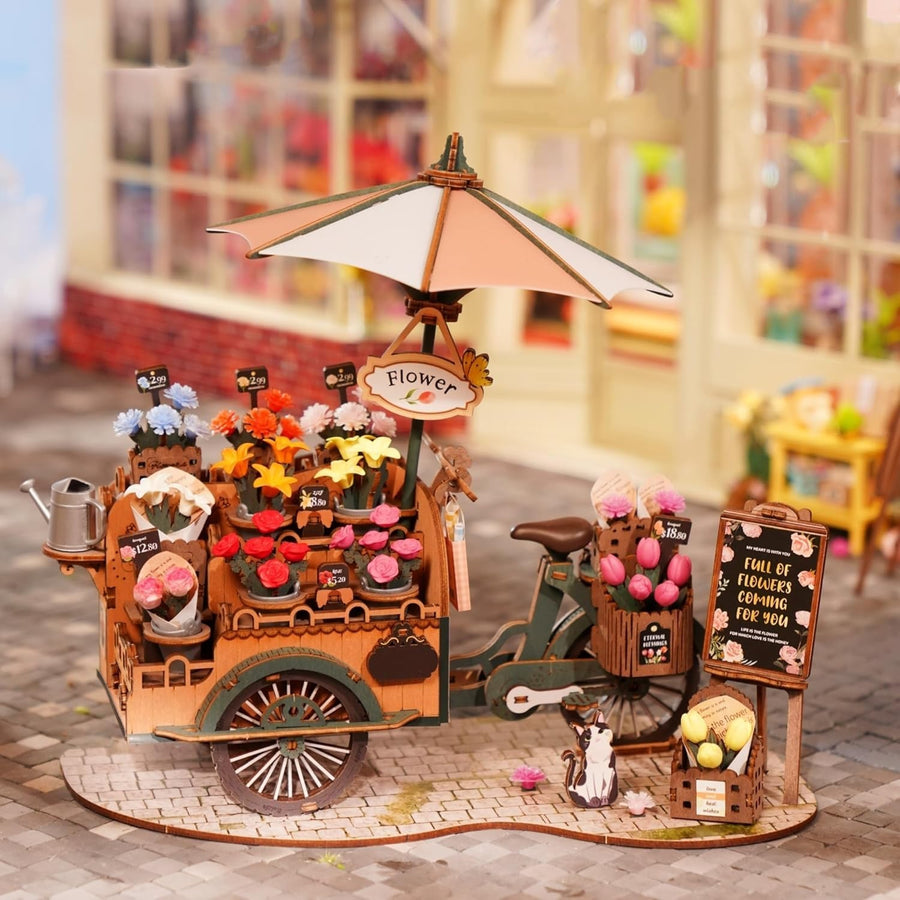 DIY 3D Wooden Flower Cart Puzzle Kit – Vintage Decor Gift for Adults
