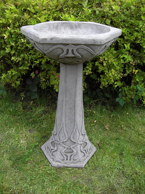 Art Deco Stone Bird Bath Garden Ornament | Hand Cast Weatherproof Outdoor Statue