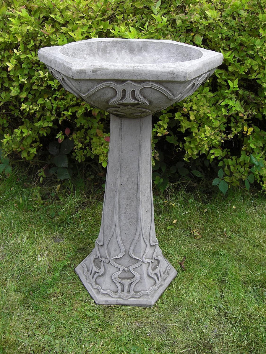 Art Deco Stone Bird Bath Garden Ornament | Hand Cast Weatherproof Outdoor Statue