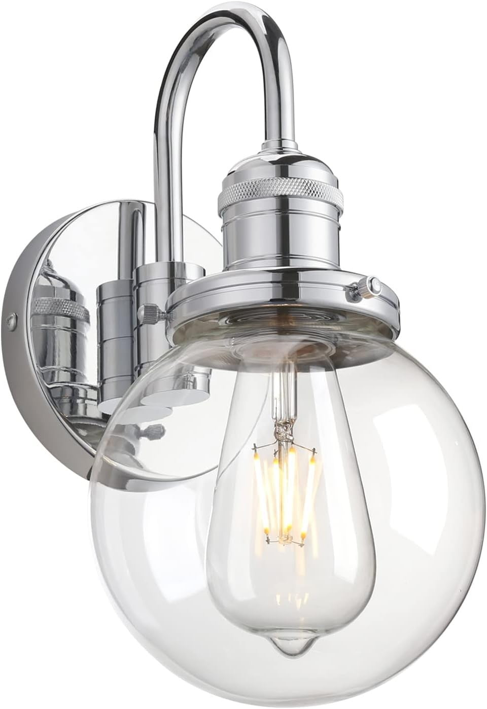 Modern Chrome Wall Light Globe Glass Shade | Bathroom Kitchen Hallway