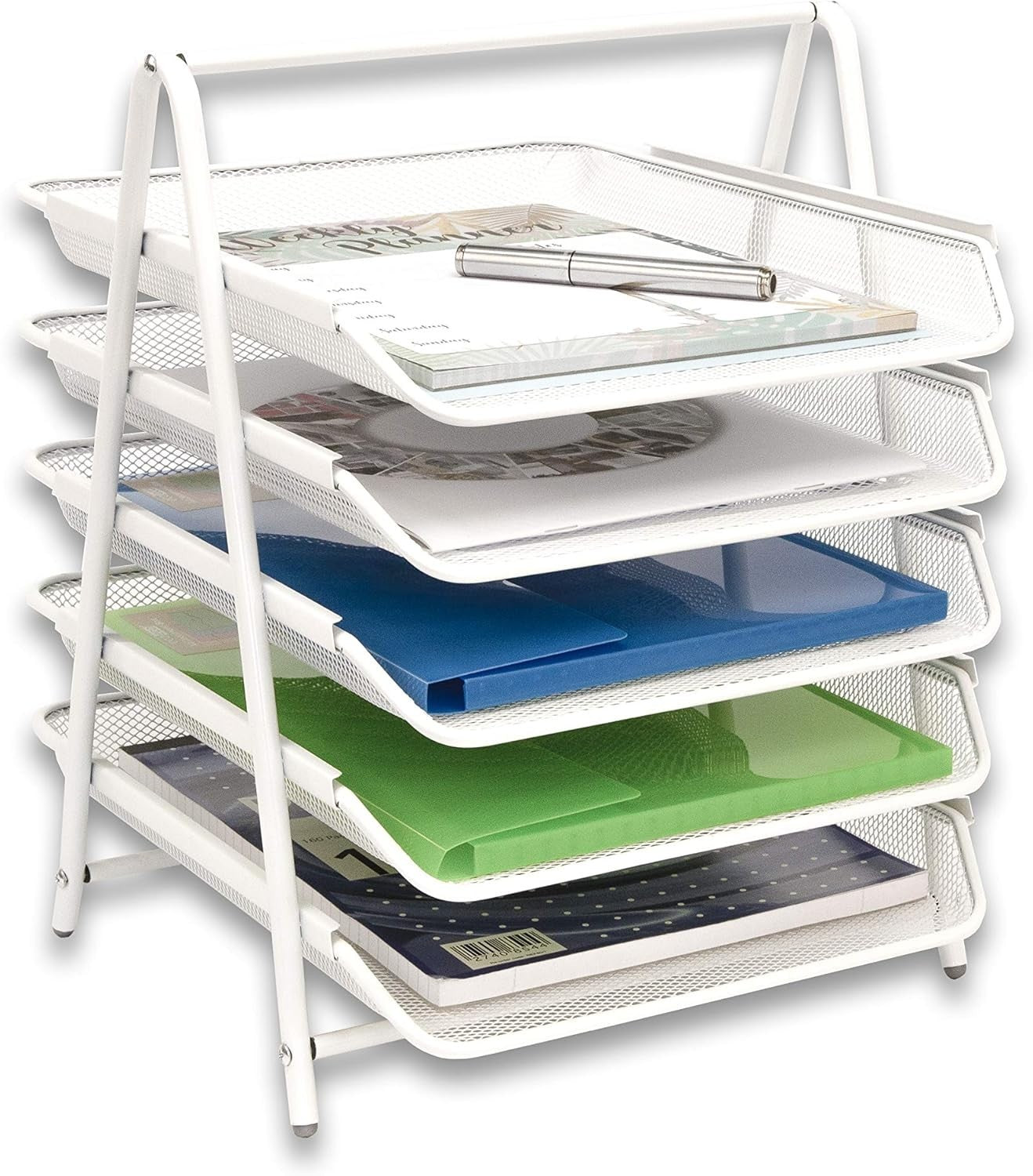 3-Pack 5-Tier White Wire Mesh Letter Tray Desk Organiser A4 Paper
