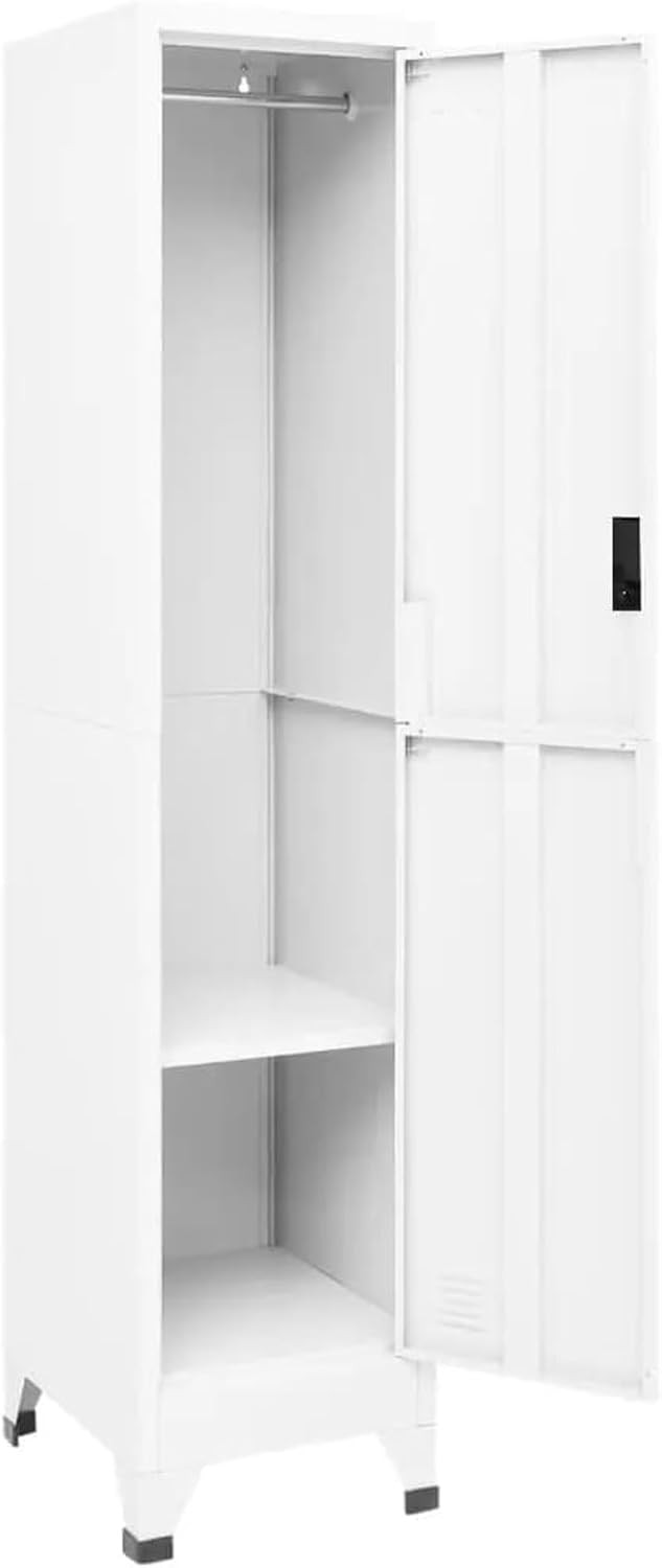 White Metal Locker Cabinet 1 Door Lockable Storage Cupboard Office Gym 180cm