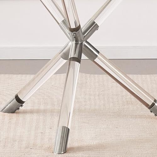Round Glass Dining Table 100cm Silver Acrylic Legs Modern Kitchen Table