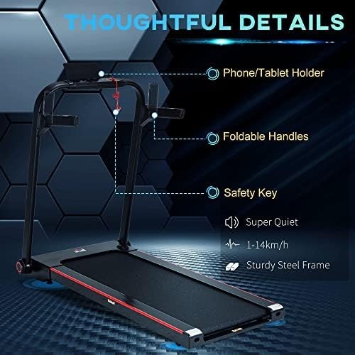 Folding Treadmill 14km/h LED Display Safety Key Wide Mat Home Fitness