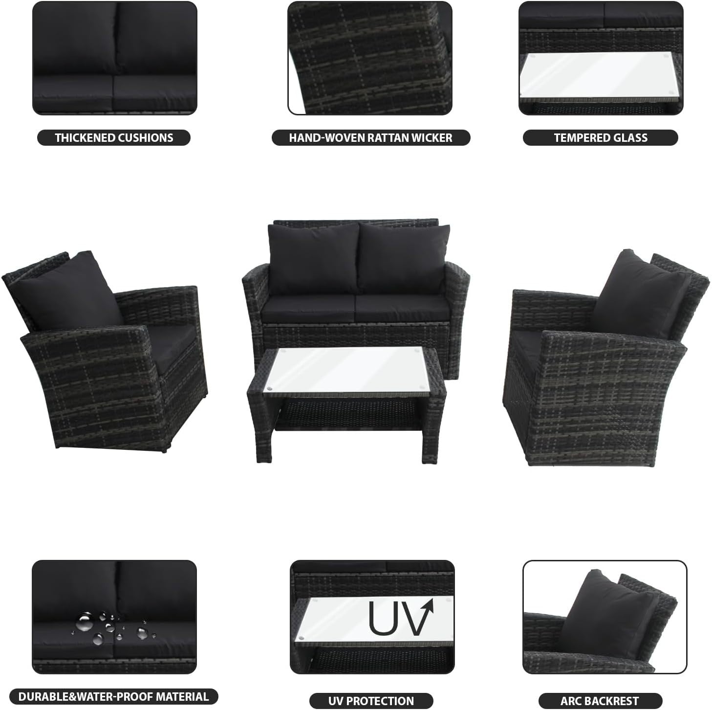 Rattan Garden Furniture Set 4-Seater Sofa Chairs Table Outdoor Patio
