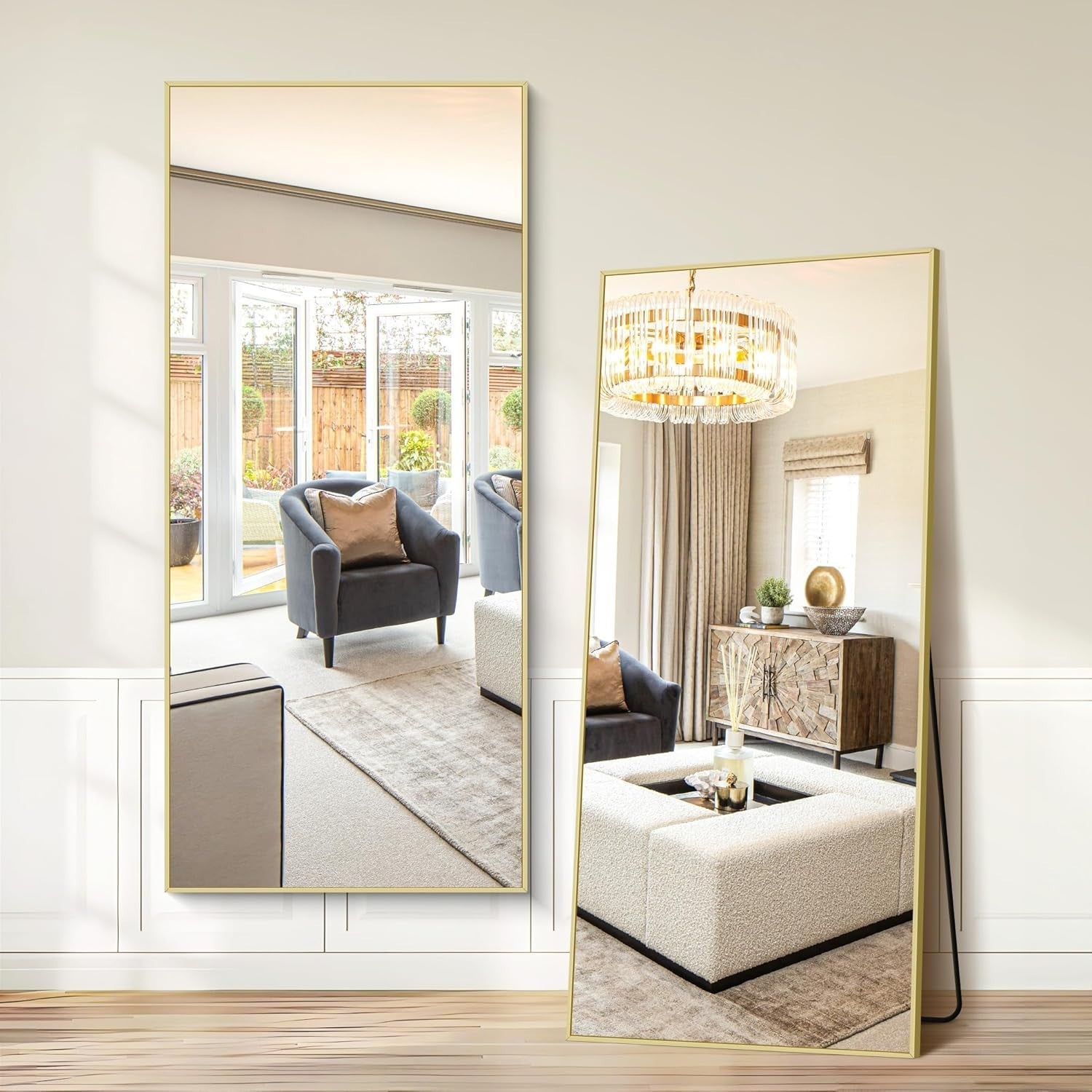 Large Full Length Gold Mirror 192x85cm Aluminium Frame Standing Wall Mount
