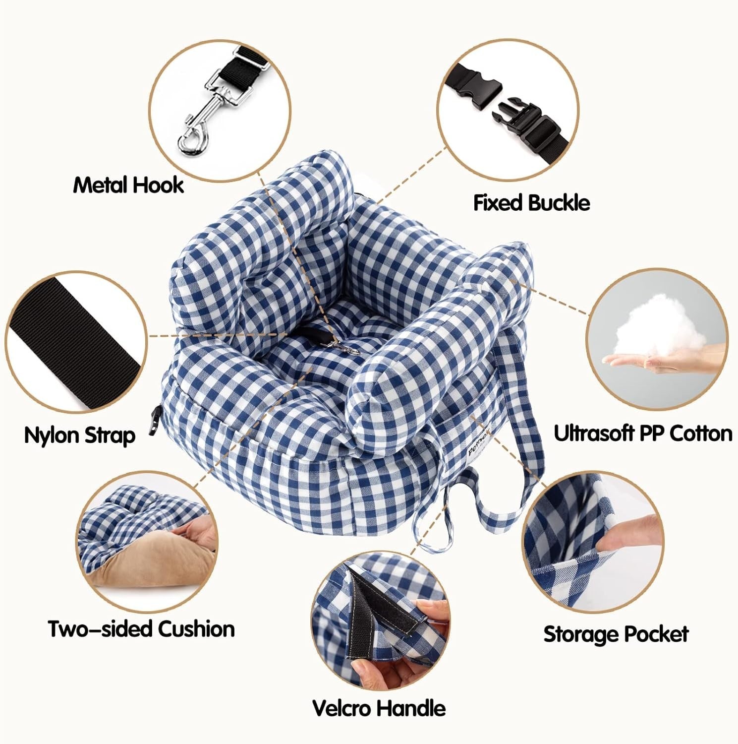 Dog Car Seat Booster Carrier Travel Bed Safety Leash Small Dogs Navy