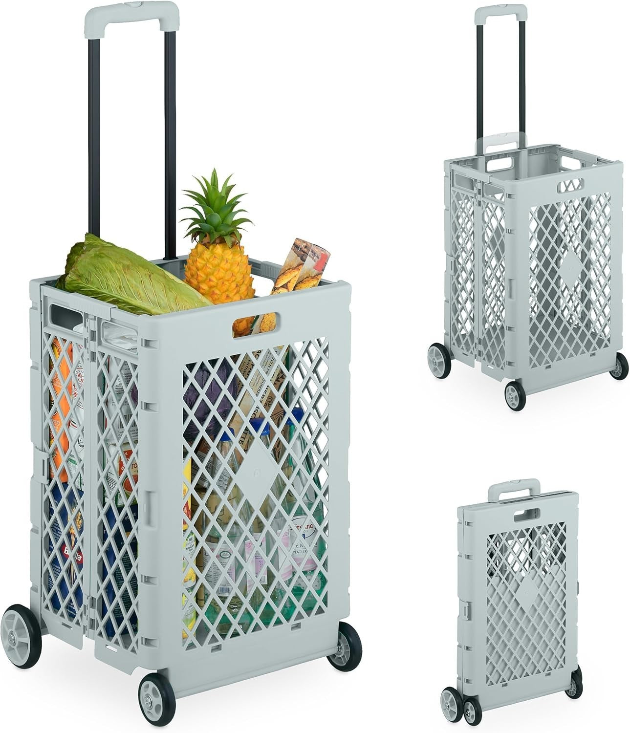 Collapsible Shopping Trolley with Wheels 25kg Load Folding Cart Handle