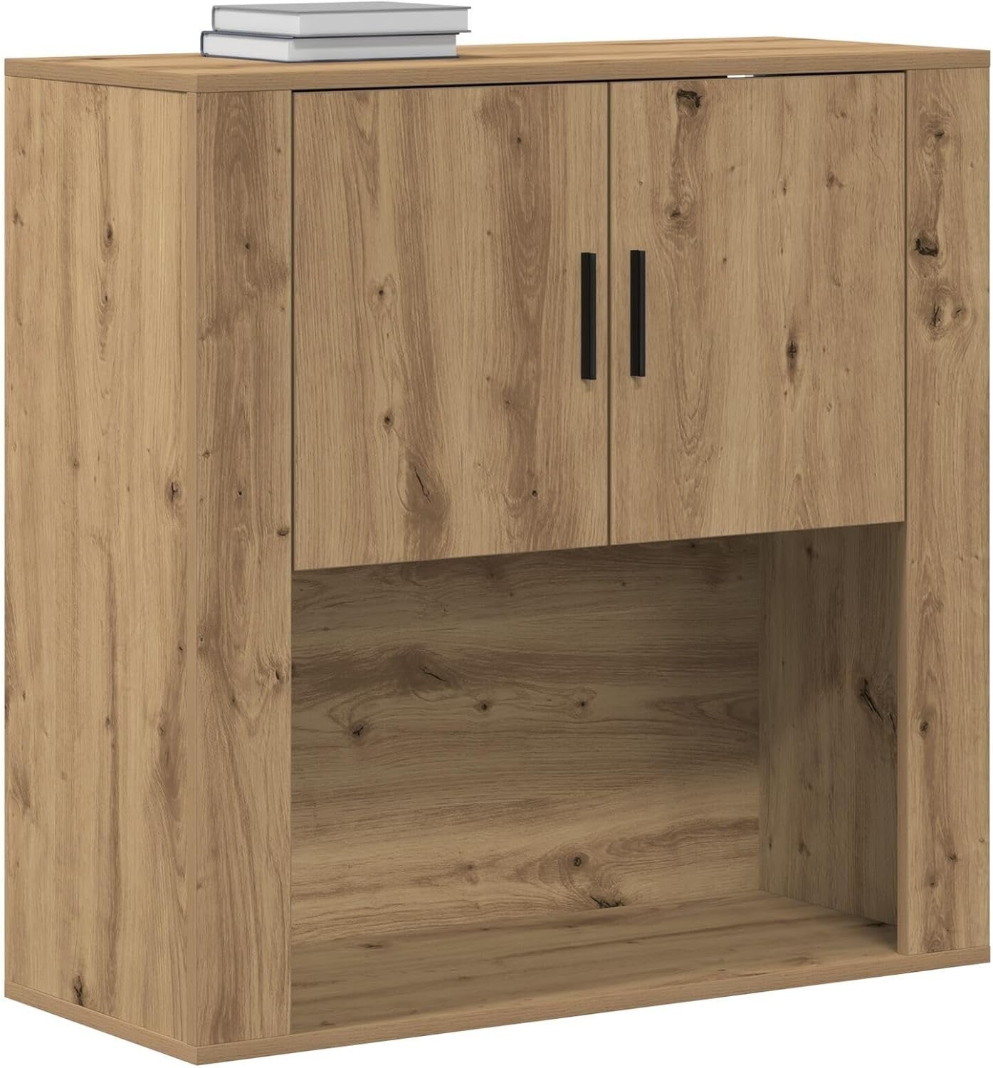 Medium Oak Storage Cabinet with Dual Doors & Spacious Shelf - Easy Assemble