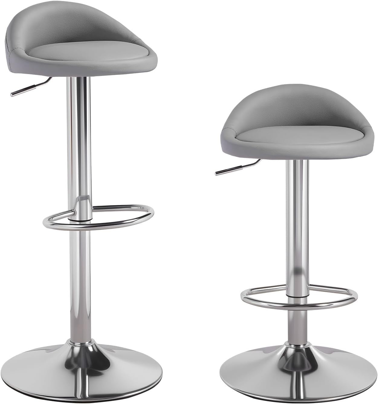 Adjustable Swivel Bar Stools Set of 2 Synthetic Leather Counter Chairs Grey