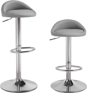 Adjustable Swivel Bar Stools Set of 2 Synthetic Leather Counter Chairs Grey