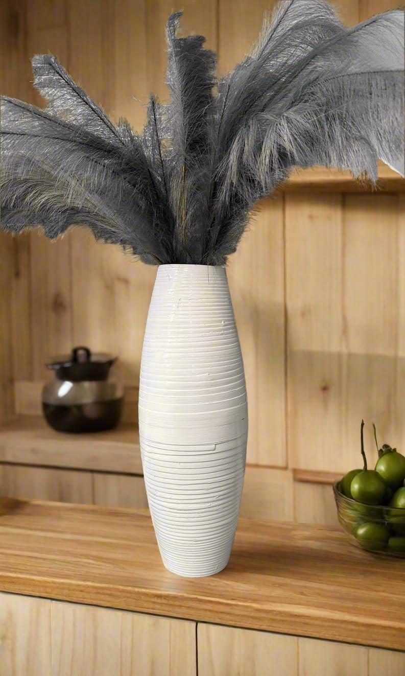 Tall Bamboo Floor Vase 60cm White Drum Shape Modern Home Decor Centrepiece