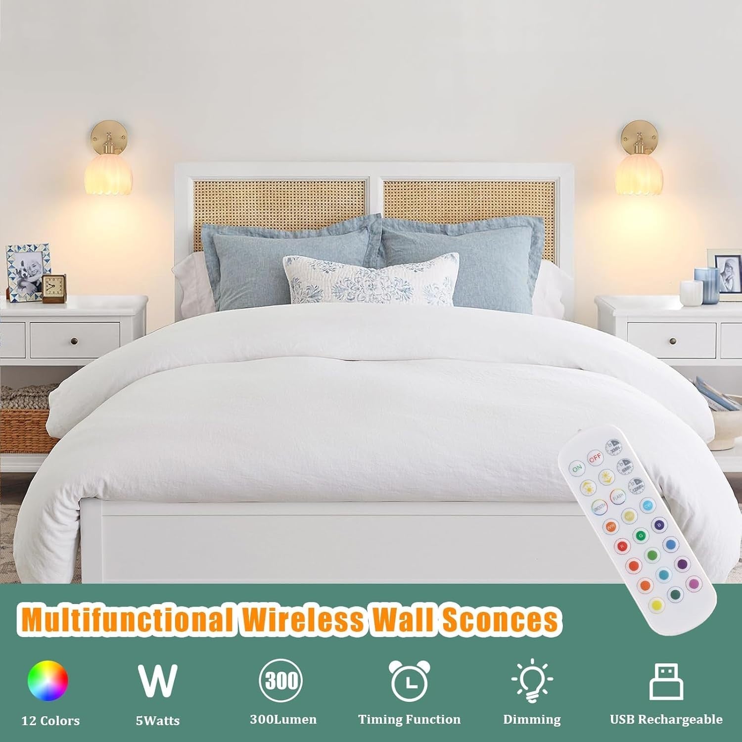 Wall Sconce Light Battery Operated RGB Remote Dimmable Lamp Bedroom
