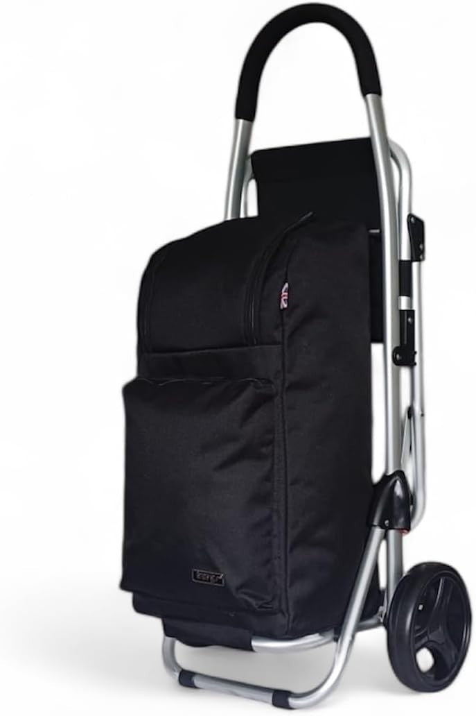 30L Aluminium Shopping Trolley with Seat Black Foldable Grocery Cart