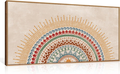 Boho Sun Framed Canvas Wall Art Mid Century Modern Geometric Print 20x40