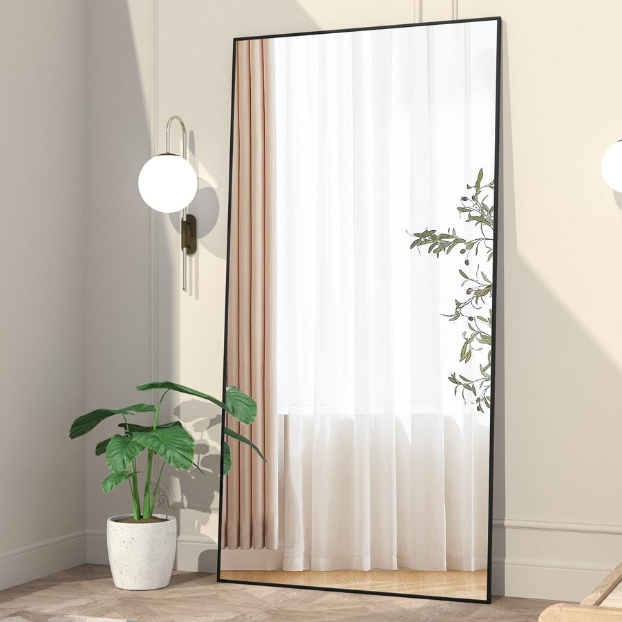 Full Length Floor Mirror 180x80cm Black Frame, Lean or Hang, Crystal Clear