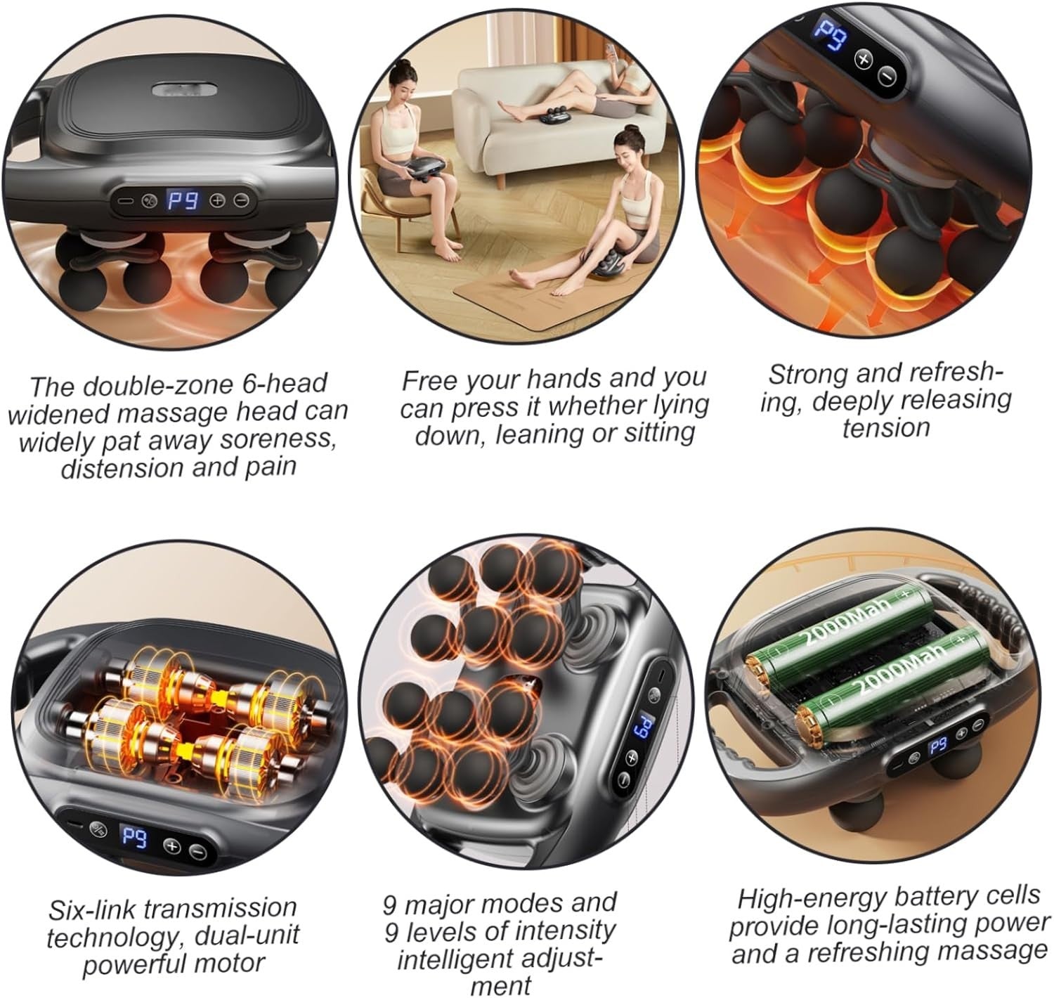 Percussion Massage Gun 12 Head Cordless Heat Massager Deep Muscle Relief