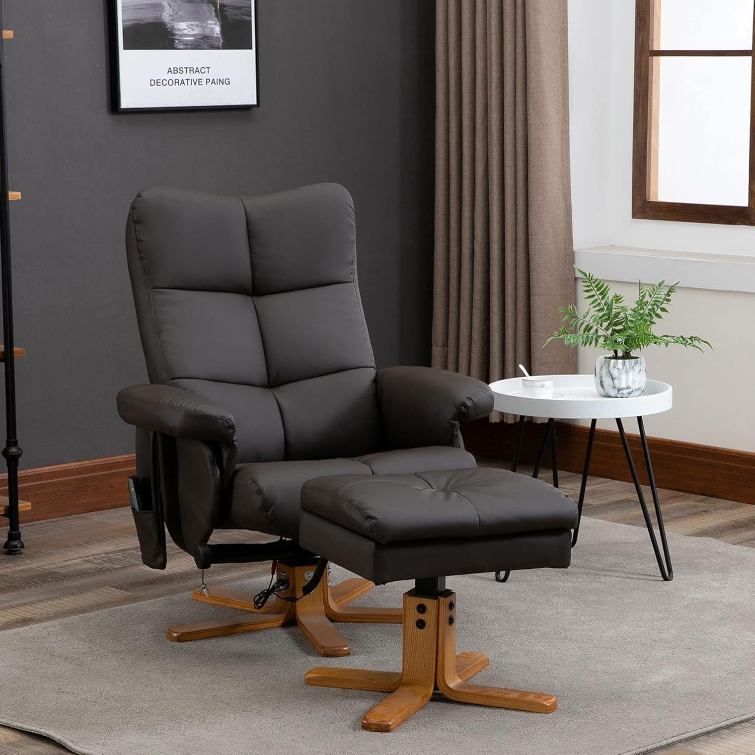 Massage Recliner Chair w/ Footstool Heat 145° Tilt Swivel Faux Leather Brown
