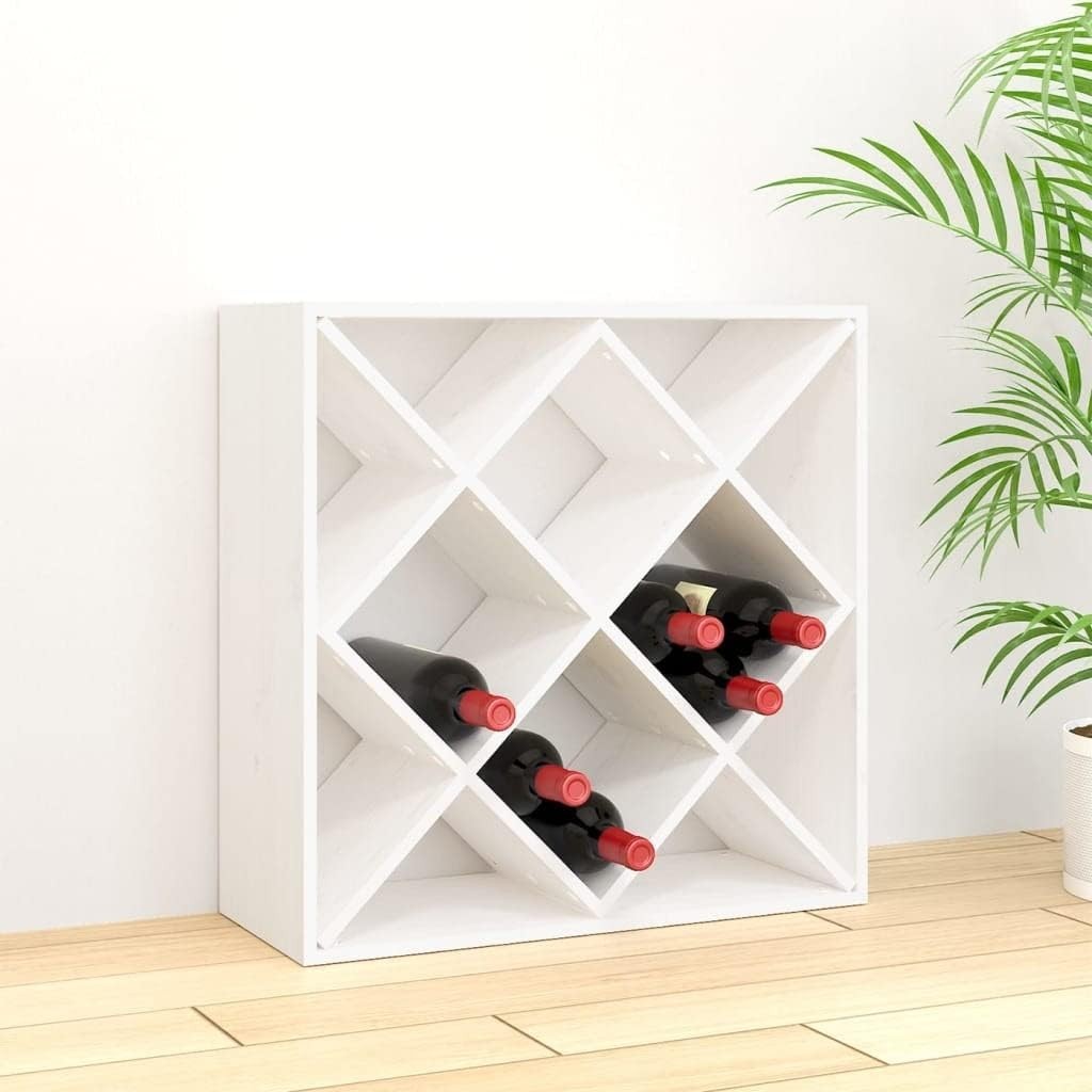 Rustic White Wine Rack Cabinet Solid Pine Wood 12 Bottle Storage Display Shelf