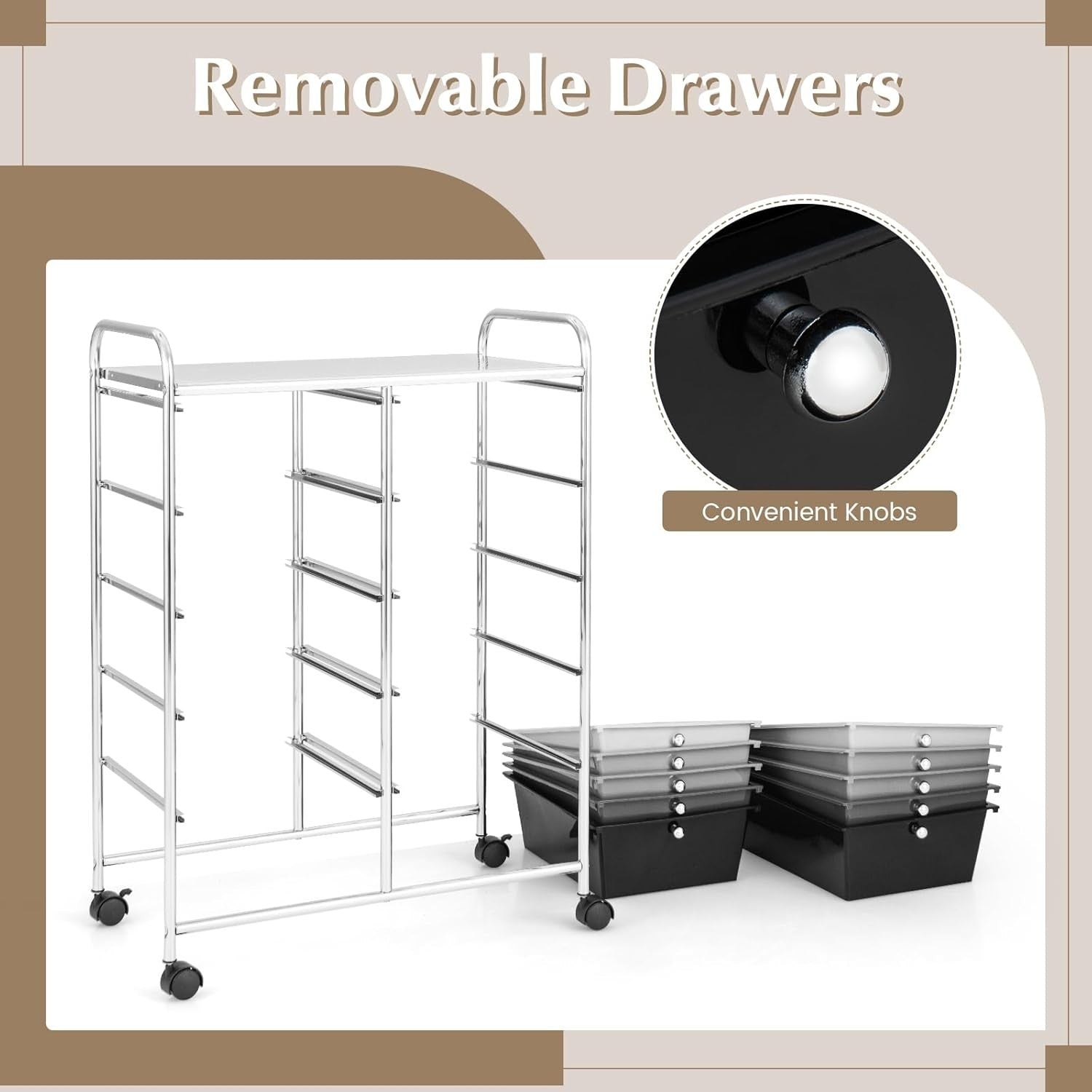 10 Drawer Rolling Storage Cart Black Organizer Trolley with Wheels