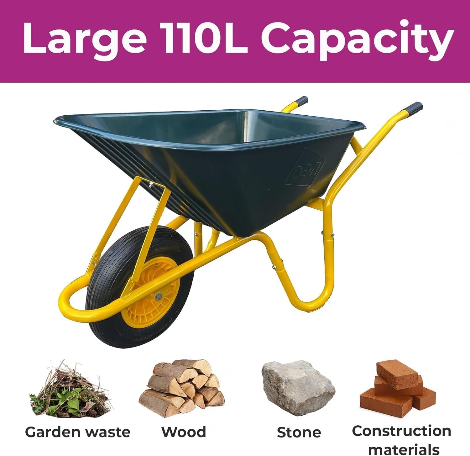 110L Heavy Duty Garden Wheelbarrow Green – Pneumatic Tyre w/ Plastic Tray 150kg