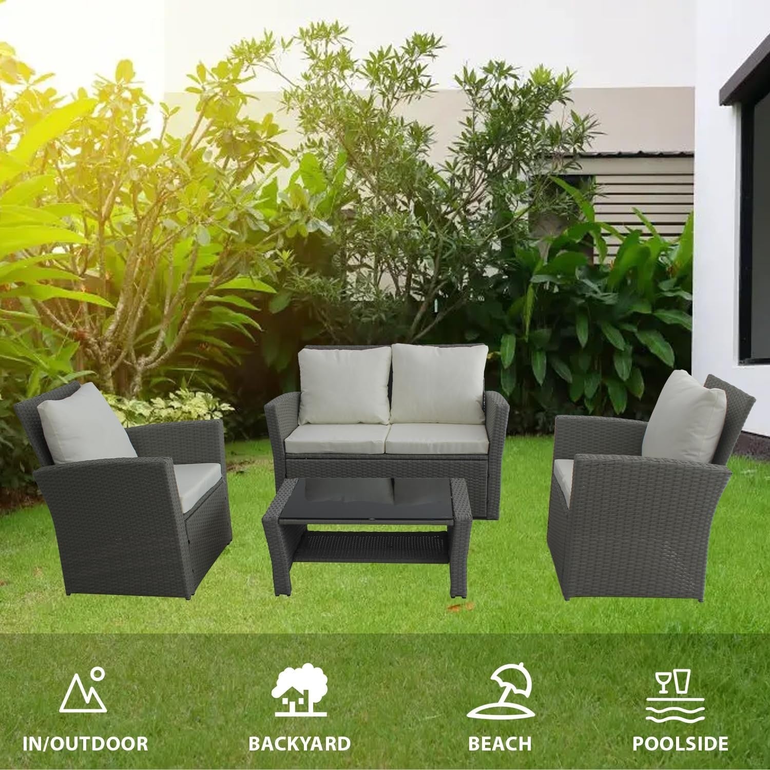 4-Seater Rattan Garden Sofa Set Chairs & Table Outdoor Patio Furniture
