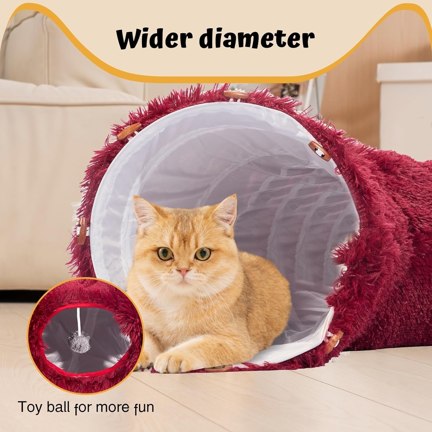 Cat Tunnel Bed Plush Donut Play Tunnel Large Circle w Cushion Red