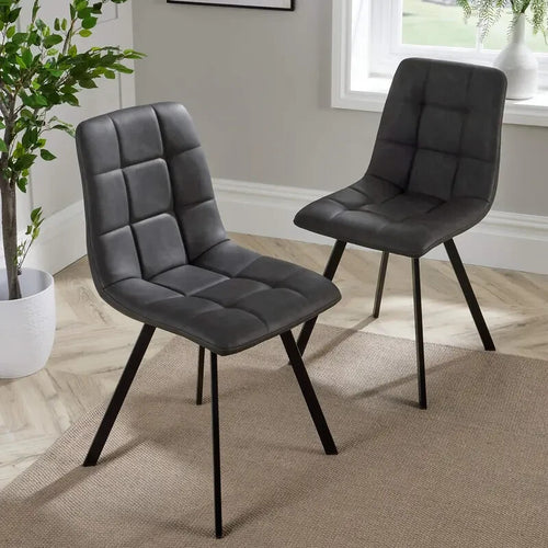 2 Grey Fabric Dining Chairs w/ Black Metal Legs Padded Seat Kitchen Set