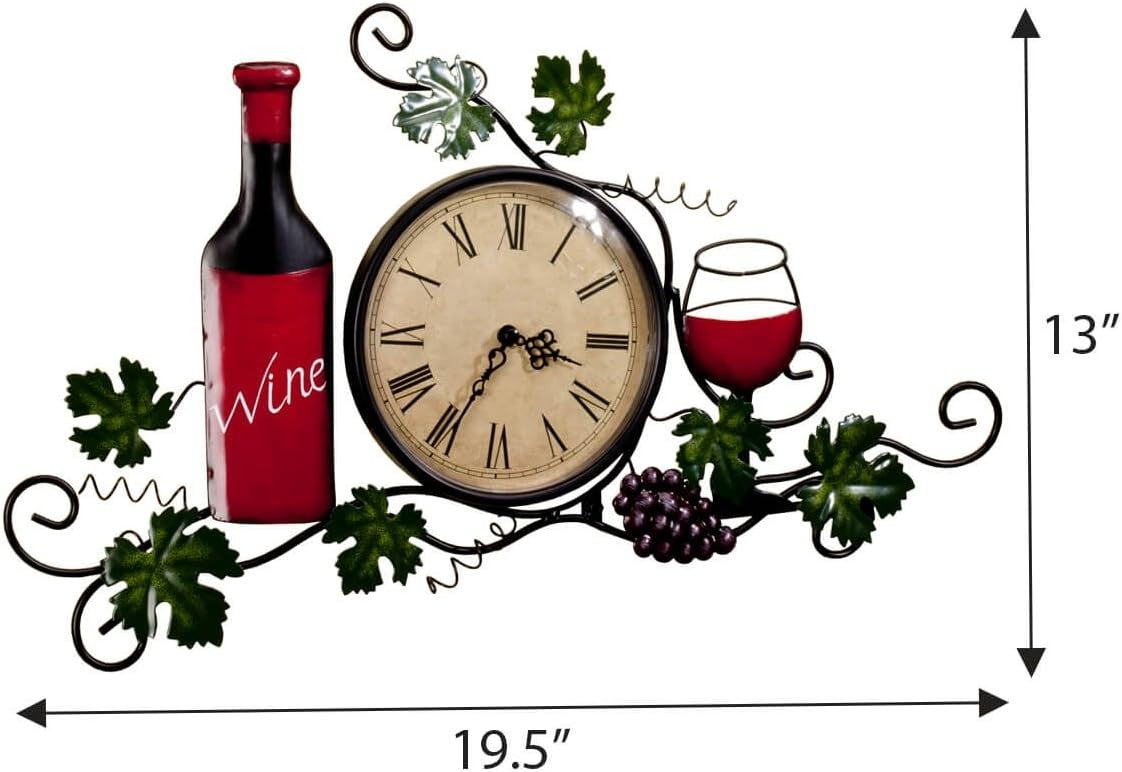 Wine Wall Clock – Rustic Roman Numeral Silent Kitchen Bar Dining Room Decor