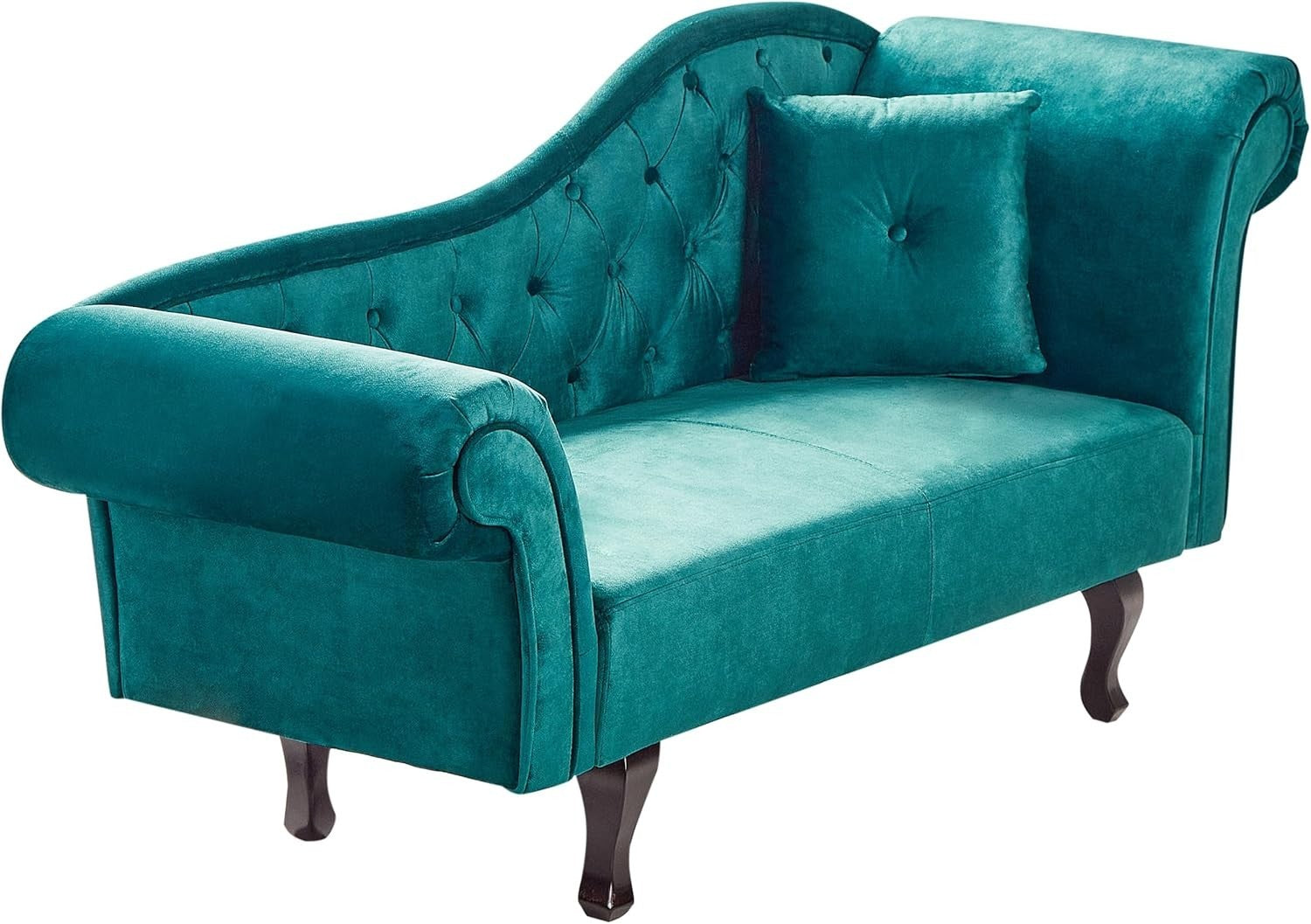 Velvet Chaise Lounge Sofa Green | Tufted Back, Cushion, Wooden Legs