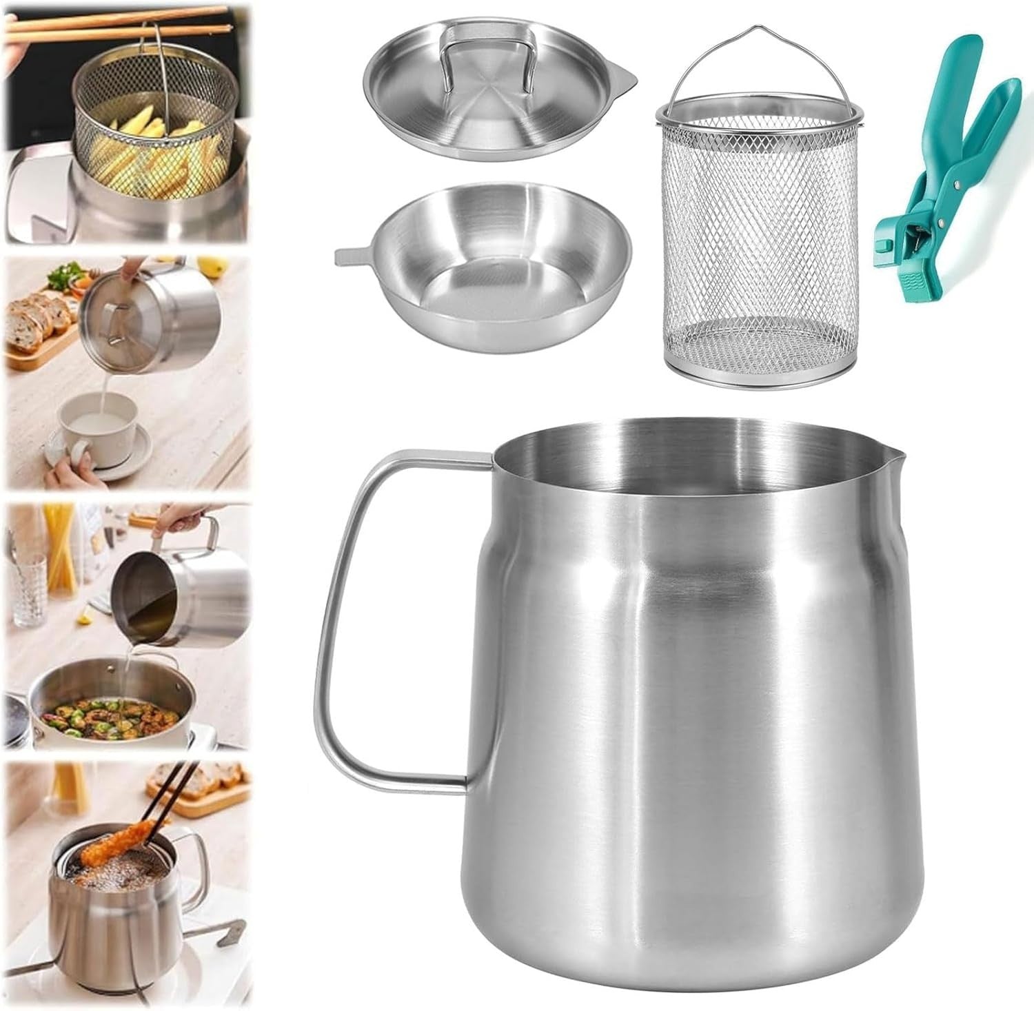 1.5L Stainless Steel Fryer Pot Oil Strainer Filter Jug Pour Spout