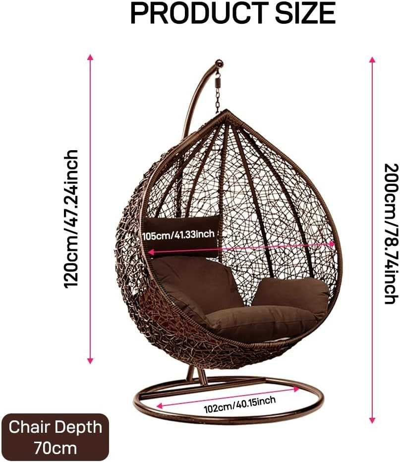 Rattan Swing Egg Chair Indoor Outdoor Hanging Chair with Stand & Cushions Garden