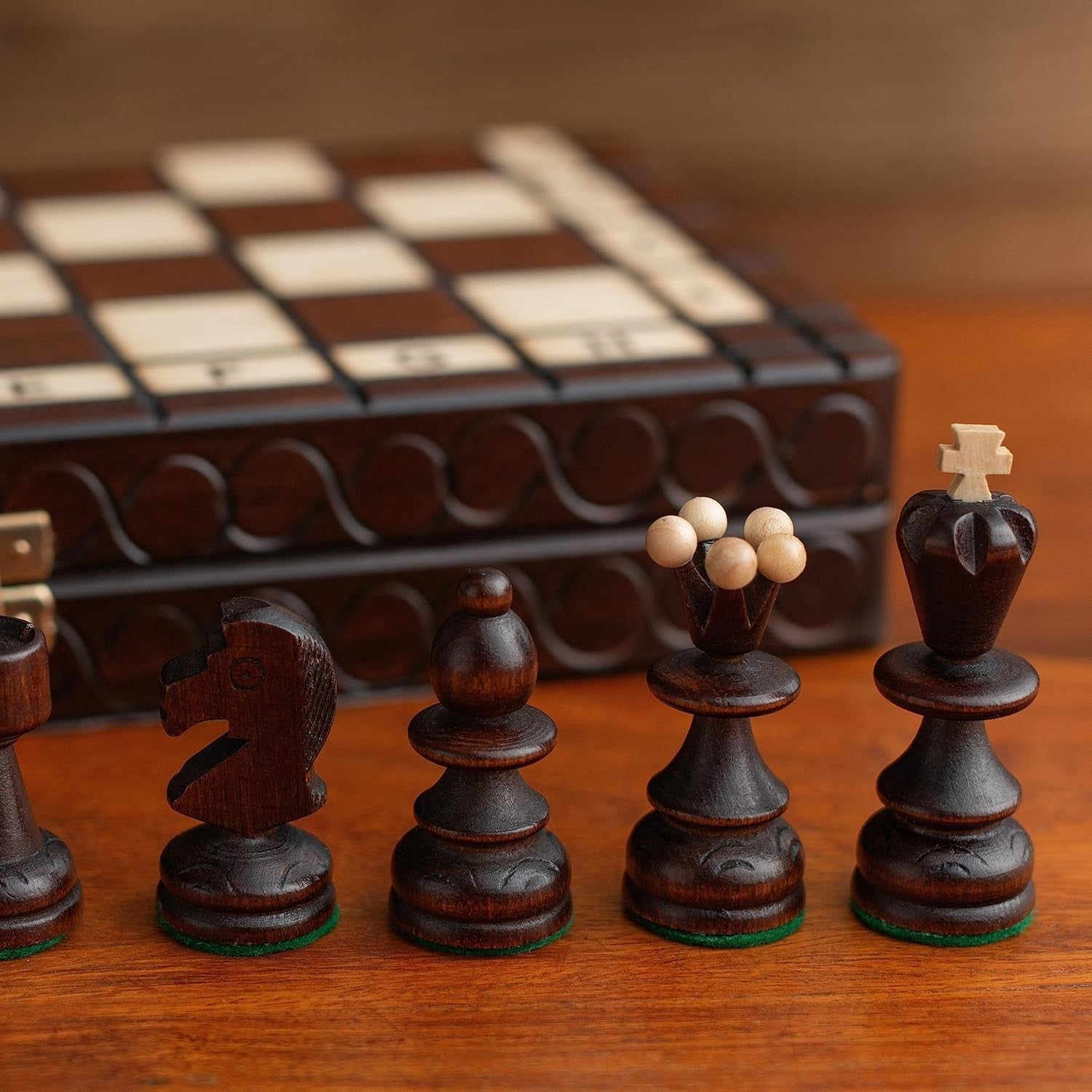 35cm Handcrafted Wooden Chess Set | Foldable Board | Classic Travel Set for Adul