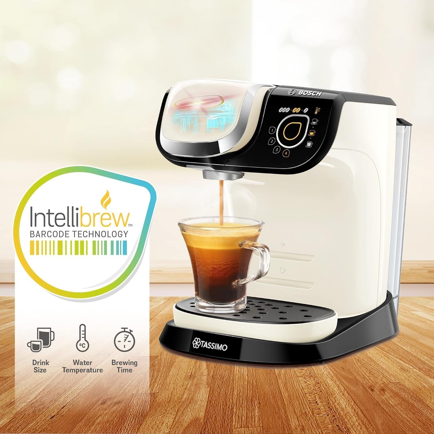 Pod Coffee Machine 1.3L Large Tank 1500W Fast Brew Auto Clean Cream Compact