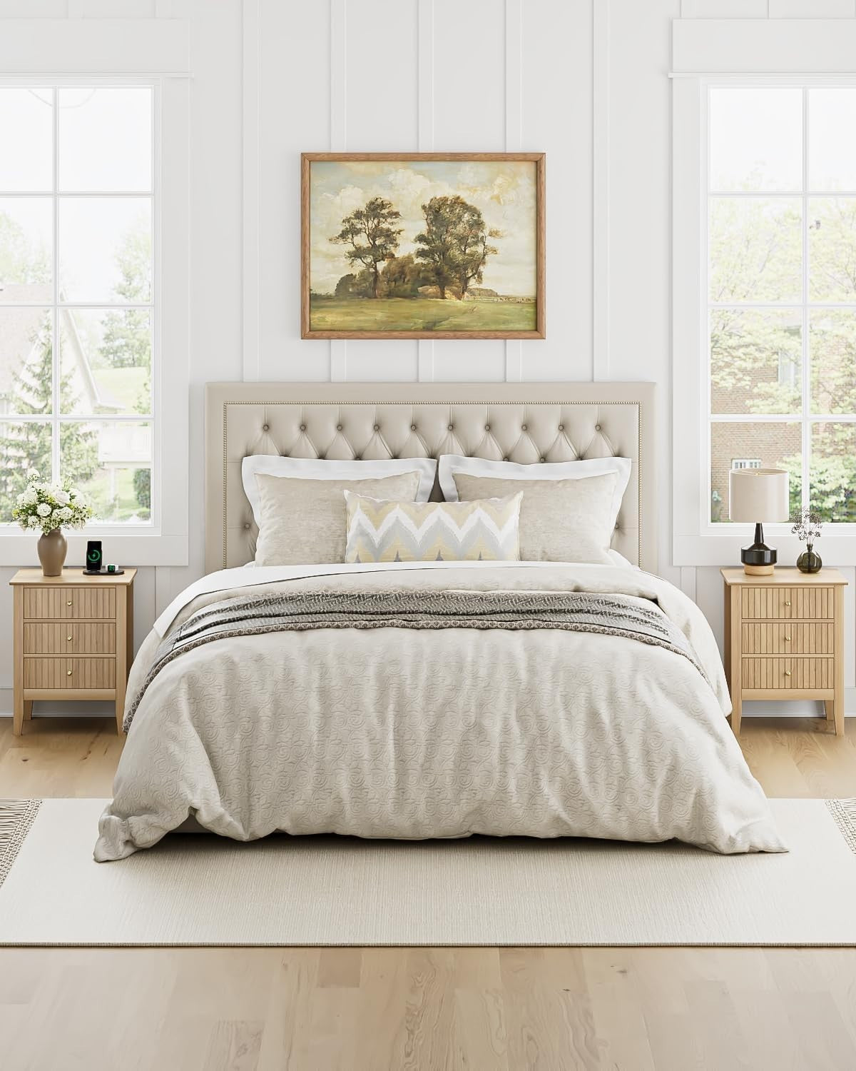 Modern Oak Bedside Table with 3 Drawers Wooden Nightstand Bedroom Storage