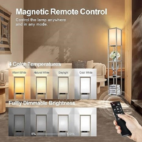 Floor Lamp with Shelf Remote Dimmable LED USB Charging 4 Colour Light