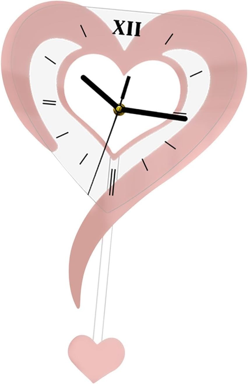 Heart Shaped Wall Clock Pink Silent Acrylic Modern Decorative Home Gift