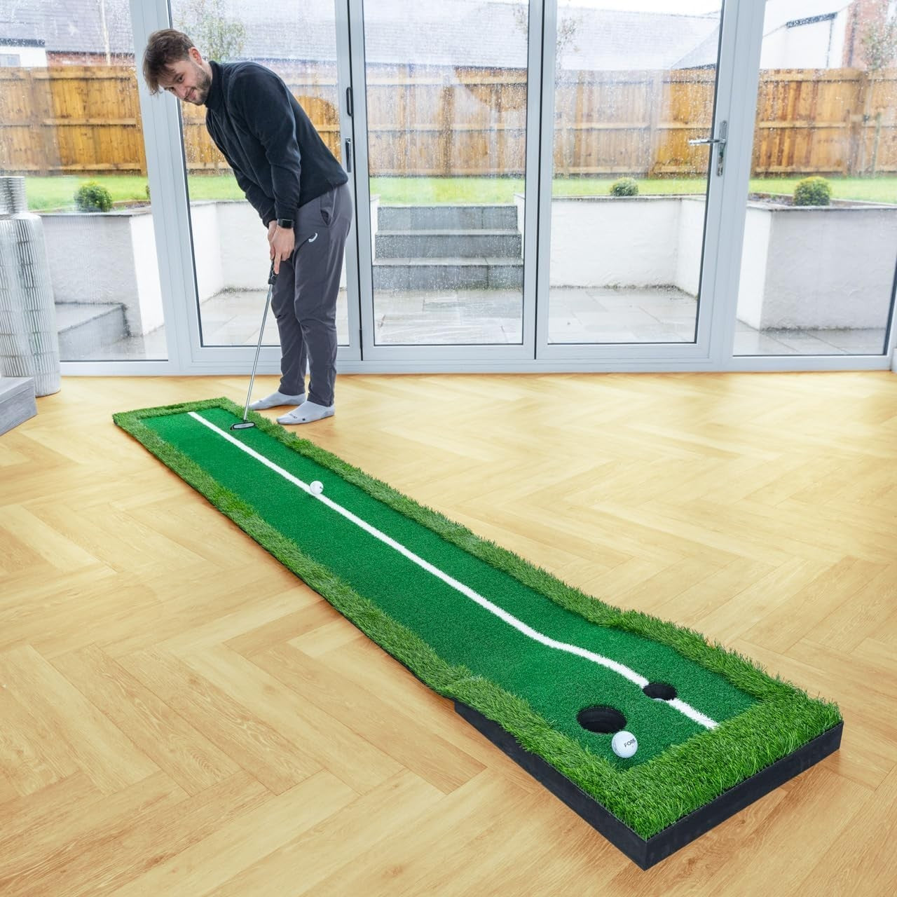 10ft Golf Putting Mat Indoor Training Aid Alignment Lines Dual Holes