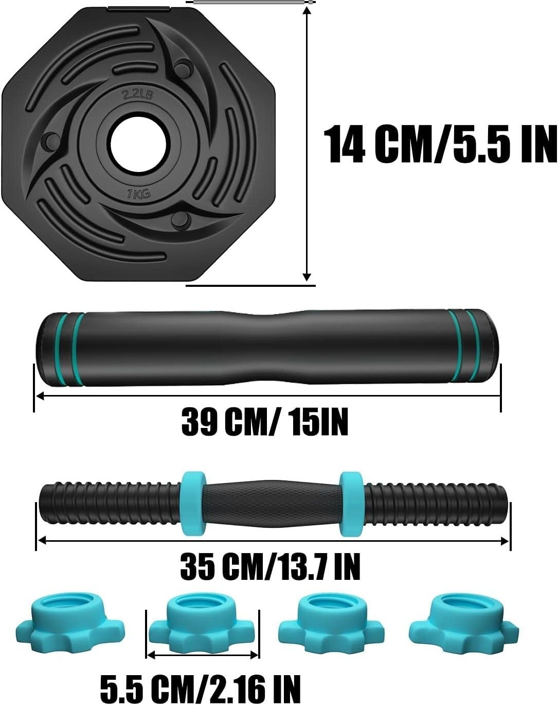 Adjustable Dumbbell & Barbell Set 20LB Anti-Roll Weights Non-Slip Home Gym